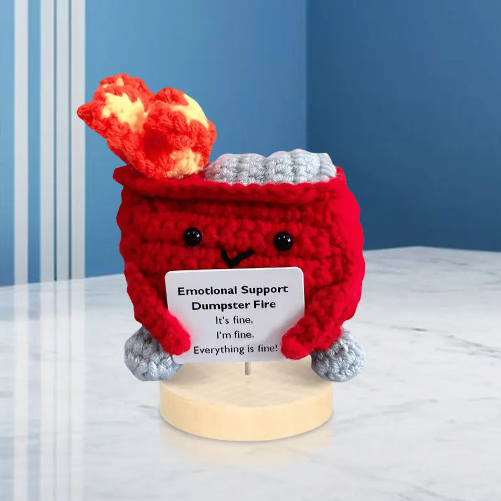 Emotional Support Dumpster Fire Positive Crochet Dumpster Fire Crochet Trash Can Fire Funny Gifts for Friends Coworker - Image 3