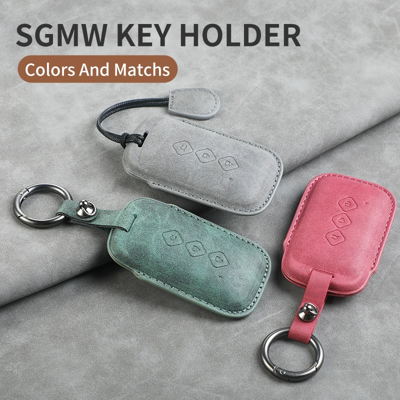 3 Button Leather Key Protect Case Cover Keychain For Baojun 510 730 360 560 RS-5 530 630 For Wuling Hongguang S ASTA SUV 3