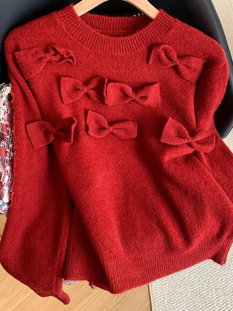 

Knot Long Sve Knitted Sweater Women's Loose Slimming Outerwear Casual Sle Winter New Arrival Soft Fabric