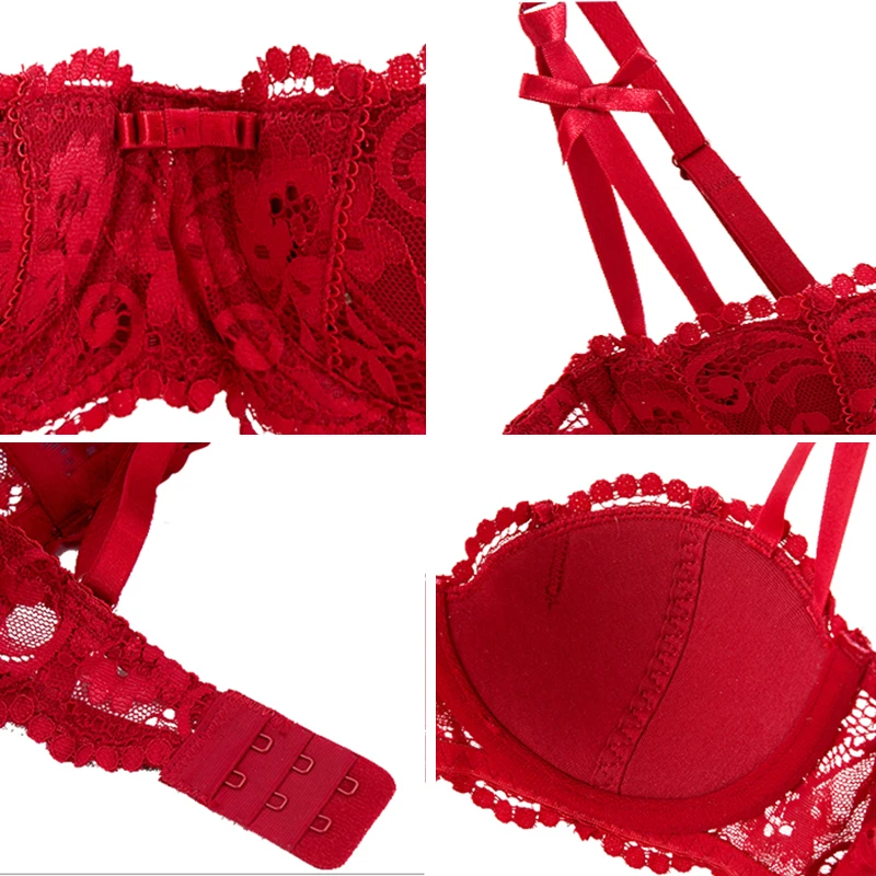 1/2 meia xícara sutiãs para mulher plus size lingerie vermelho fino roupa interior de algodão sexy push up balconette sutiã superior preto branco a b c d copo