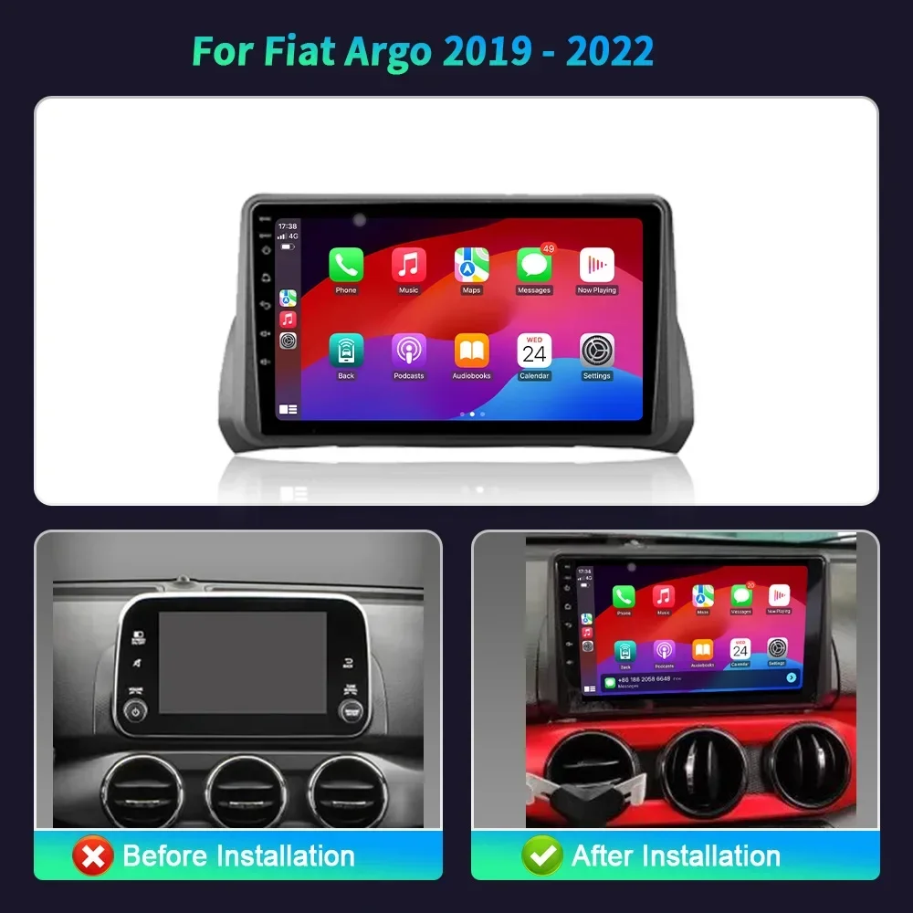 Car Radio Android 14 For Fiat Argo 2019-2022 Multimedia Stereo Bluetooth Navigation 4G Wireless GPS Apple CarPlay Touch Screen