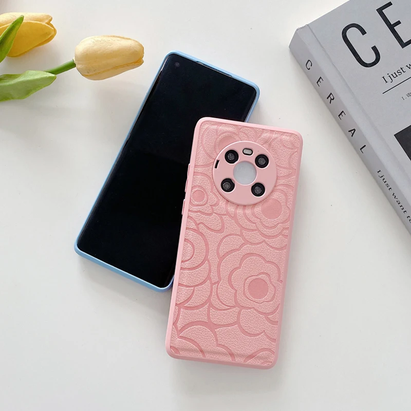 Camellia Blossom Phone Case for Huawei Mate 40 30 Pro P50 P40 P30 Flower Soft Leather Shockproof Back Cover Fashion Luxury Women