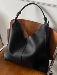 Fashion Casual Underarm Bag Genuine Leather Women Tote Bag\Handbag Simple Real Leather Lady Shoulder Bag Commuter Bag Large