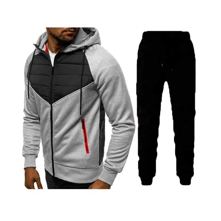 LIBIELIY New Men's Spliced Sports Sweatshirts, A Two - Piece Set Of European And American Outdoor Sports Cardigans And Long Trou