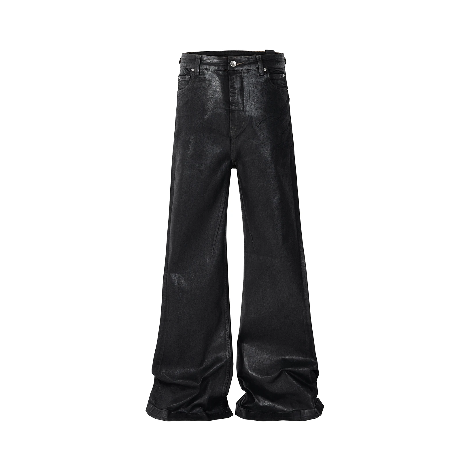 Streetwear Black Wax Leather Strecth Jeans for Men Ropa Hombre Baggy Y2k Flare Pants Oversized Straight Denim Trousers