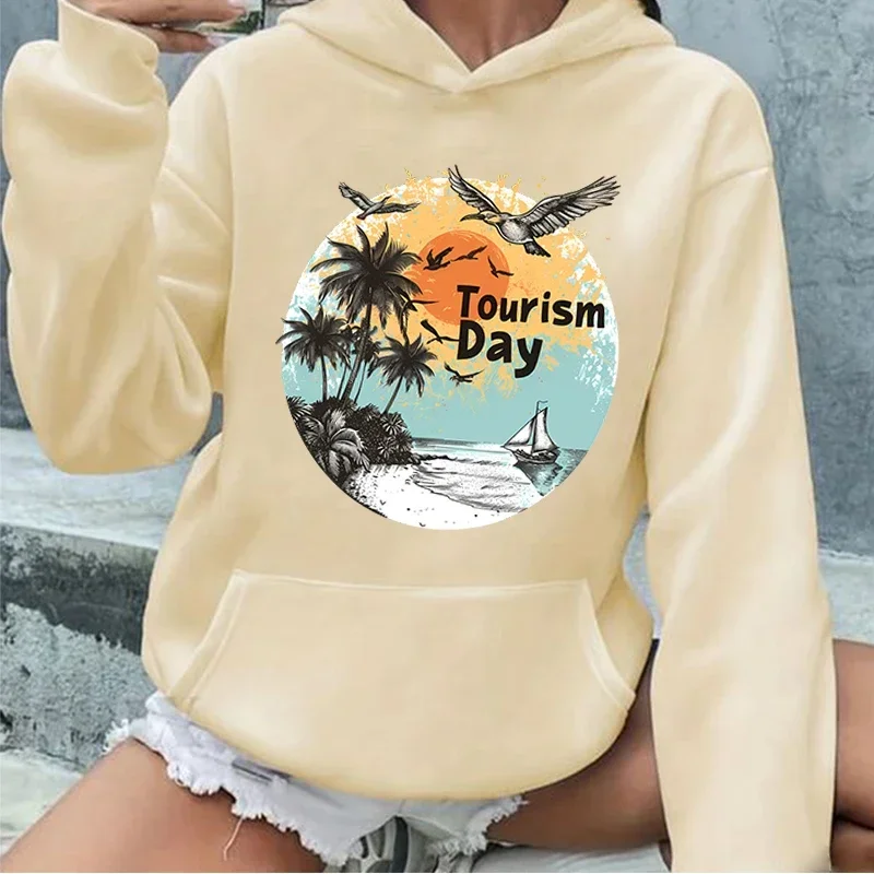 Sunset Sweatshirt Travel Day Women's Hooded Clothes Cartoon Aesthetic Fashion For Autumn Winter Gift For Mom