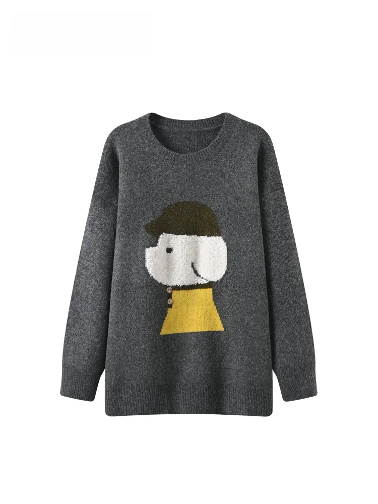 

Женский свитер оверсайз с длинными рукавами, удобный свободный топ для женщин больших размеров, осенне-зимняя модная повседневная модель с круглым вырезом