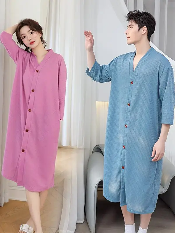 

Water Absorbent Quick Dry Bath Robe with Buttons Unisex One-Piece Sleepwear Home Use Comfortable Polyester Fabric Robe