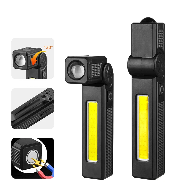 

C5 Portable COB LED Flashlight USB Rechargeable Work Light Magnetic Lanterna Pen Clip Lamp with Built-in Battery Camping Torch