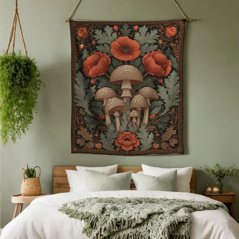 VIKAMA Black Cat Peony Tapestry Wall Hanging Chinese Floral Hidden Kitty Vintage Botanical Aesthetic Wall Art Bedroom Dorm Decor