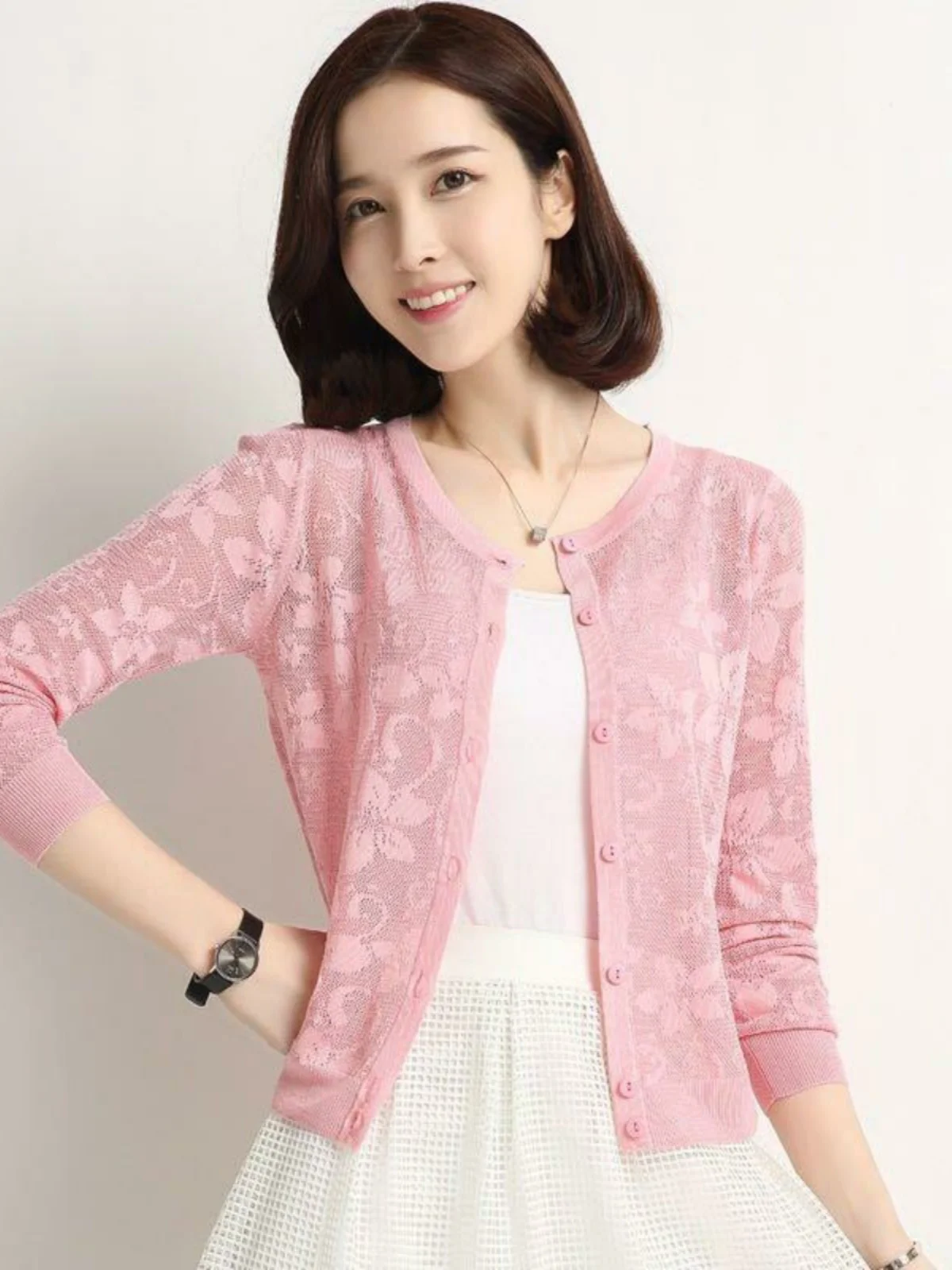 아이스 실크 니트 오픈 가디건 여성용 얇은 또는 속이 비치는 아우터웨어 긴 소매 에어컨용 봄 여름 라운드...