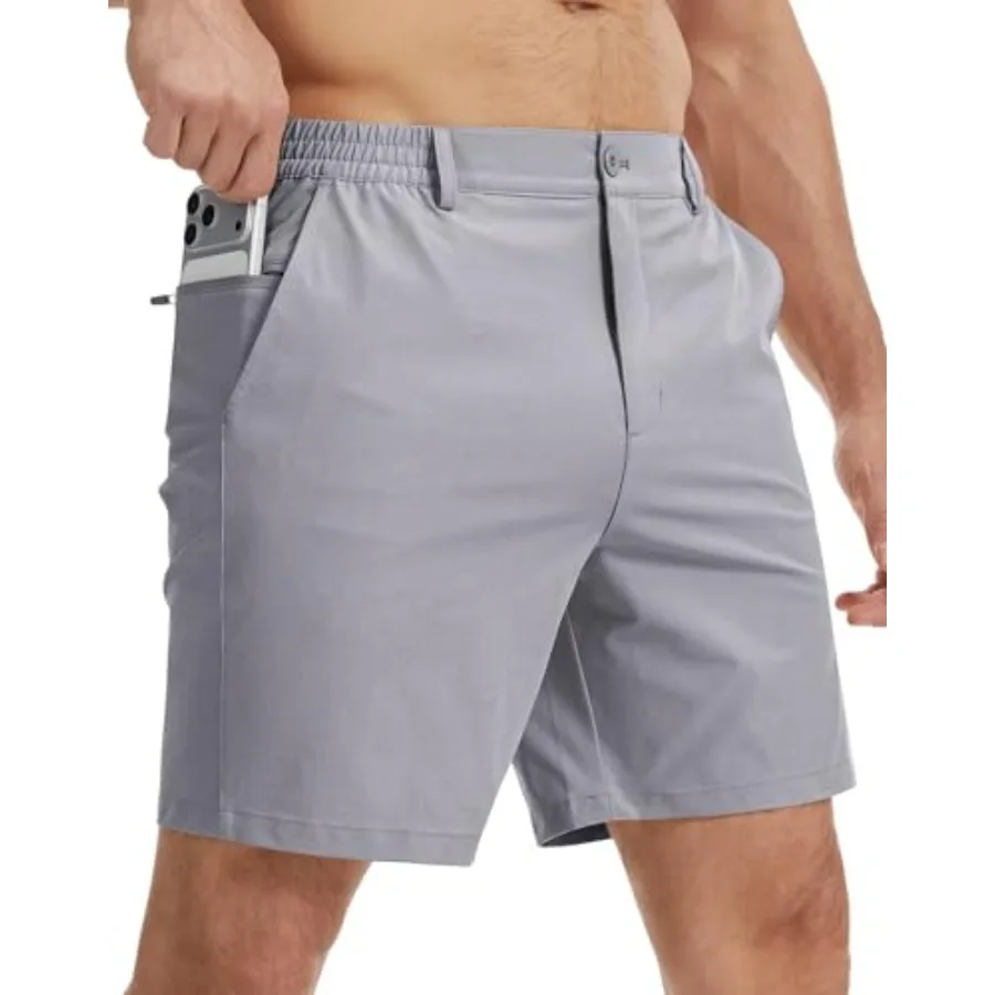 

QPNGRP Men's 7" Inseam Stretch Quick Dry Lightweight Casual Golf Shorts with 3 Pockets