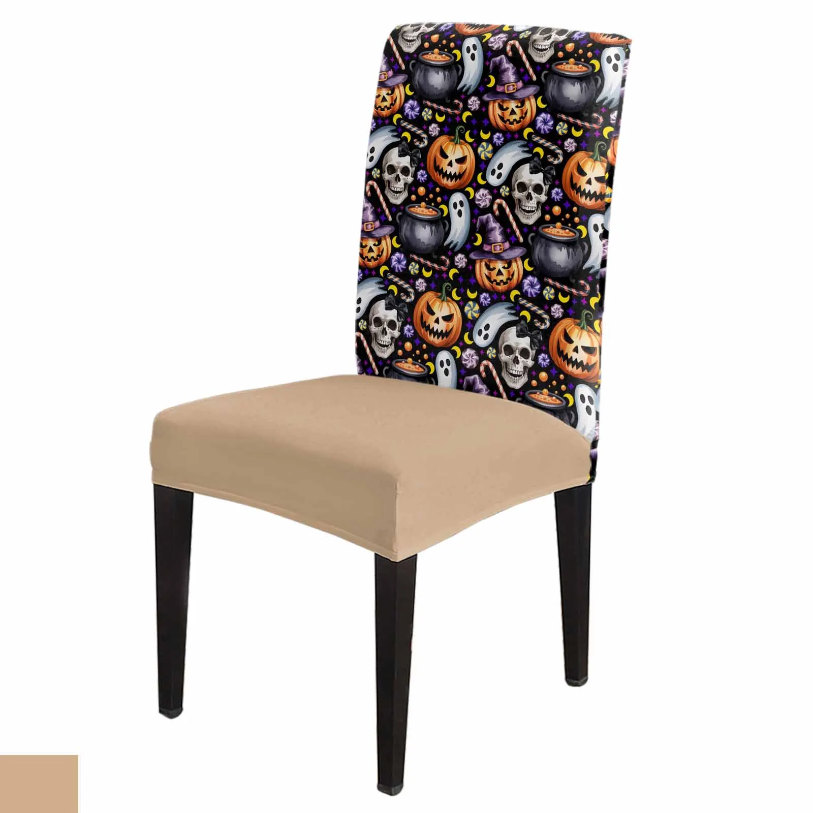 

Black Cute Ghost Candy Pumpkin Spandex Chair Cover Office Banquet Chair Protector Cover Stretch Chair Cover for Dining Room
