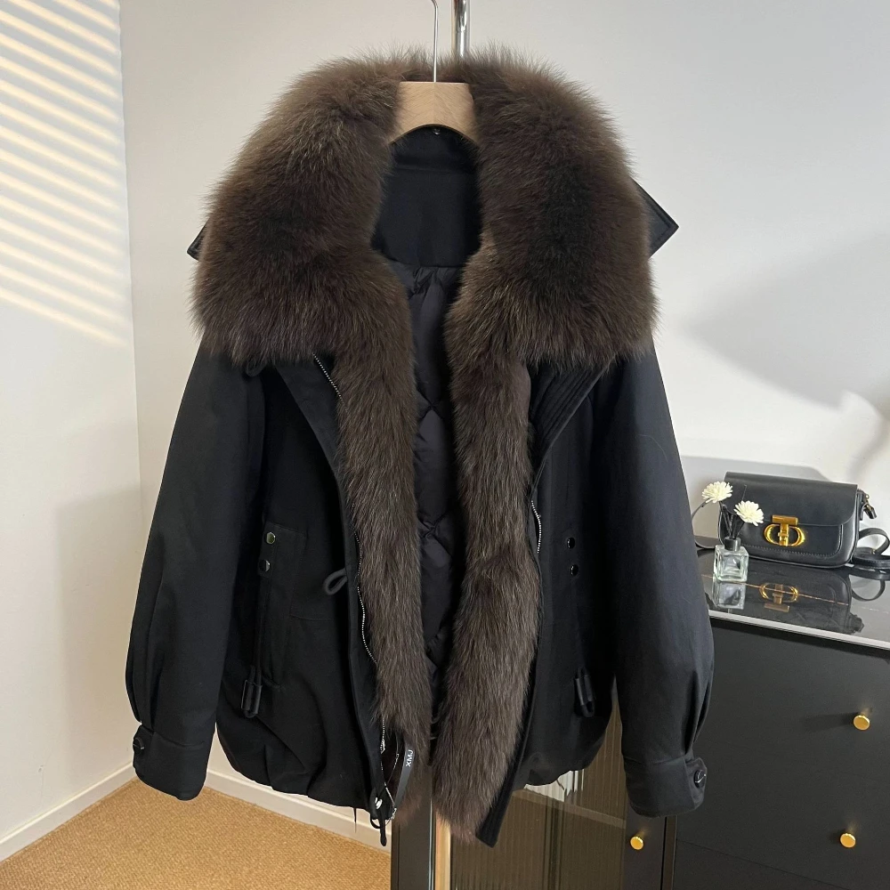 Women's Oversize Down Jacket Lightweight Warm Down Padding Winter Fur Coat Ladies Outerwear Cold Weather Fashion Detachable Fur