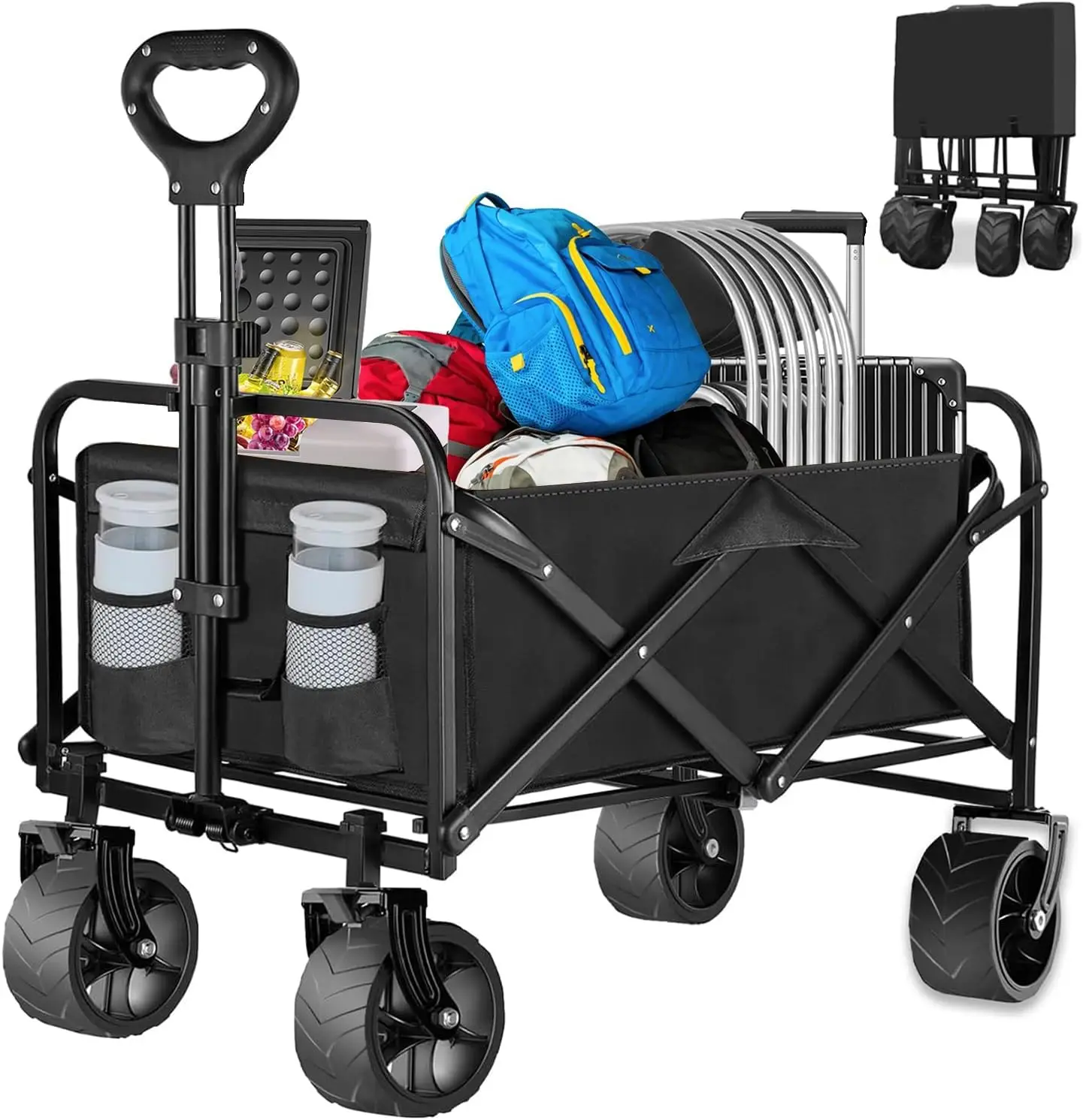 

Wagons Carts Foldable Heavy Duty Garden Cart with Big All Terrain Beach Wheels Collapsible Wagon for Camping Fishing Sports Shop