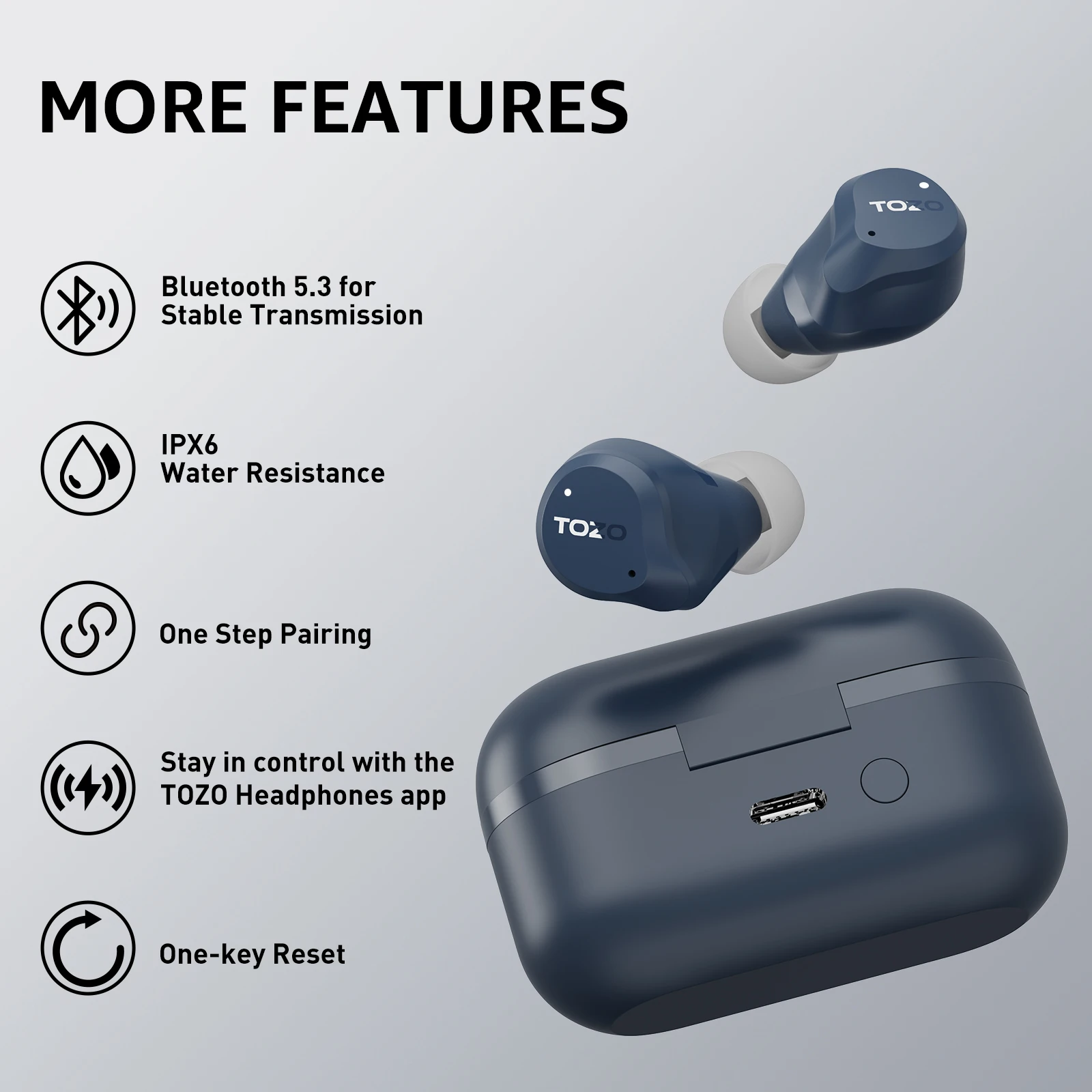 New Arrival TOZO Bluetooth Earbuds TWS Upgrade in ear Headsets Wireless with Mic LED Power Display Longer Playing Time