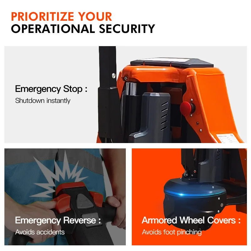 4400LBS شاحنة مقبس البليت الكهربائية بالكامل تعمل ببطارية ليثيوم 48 بوصة × 27 بوصة شوكة للتخزين الداخلي والتعامل مع المستودعات