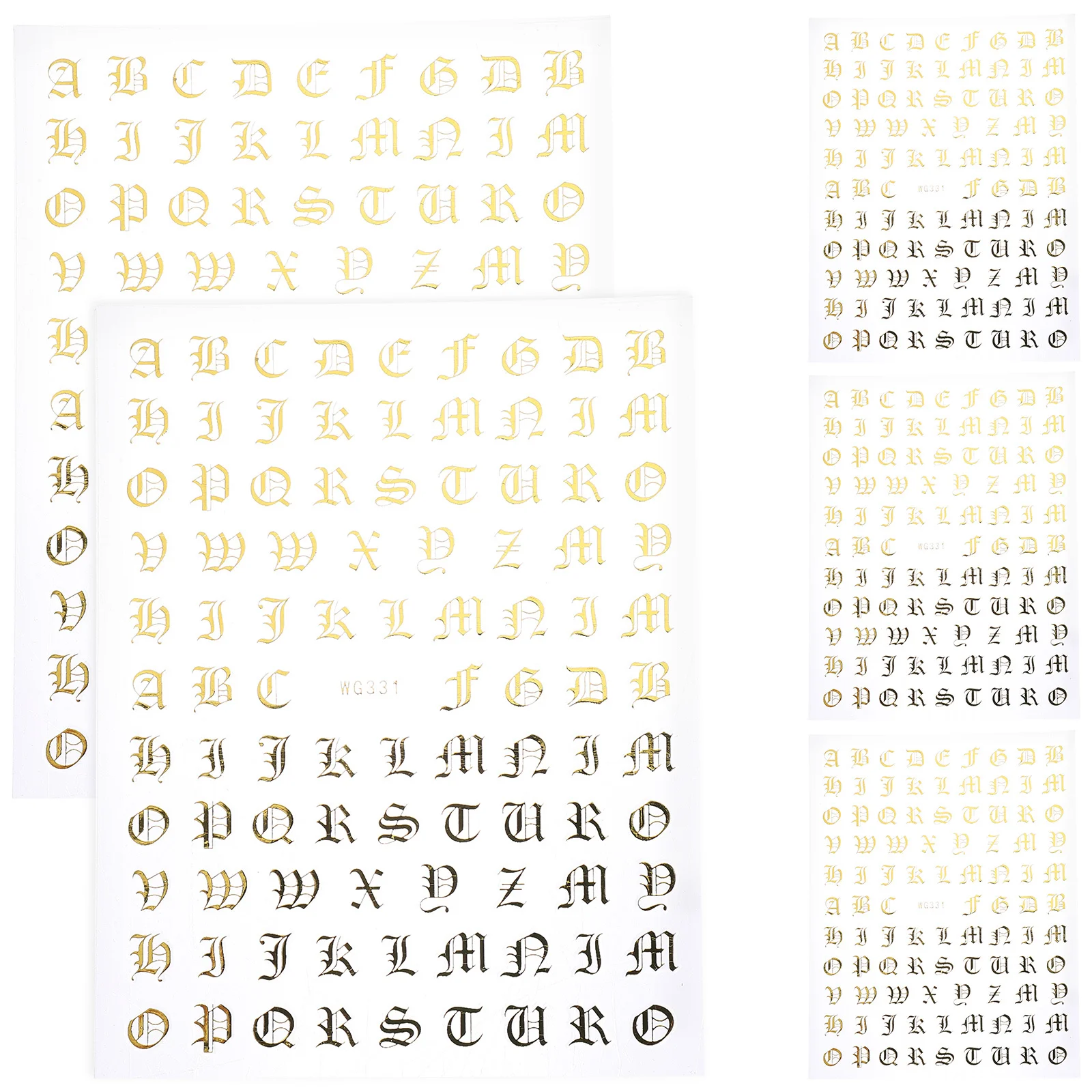 5 시트 알파벳 네일 스티커 간편한 필 오프 DIY 매니큐어 데칼 오래 지속되는 네일 아트 용품 알파벳 스티커