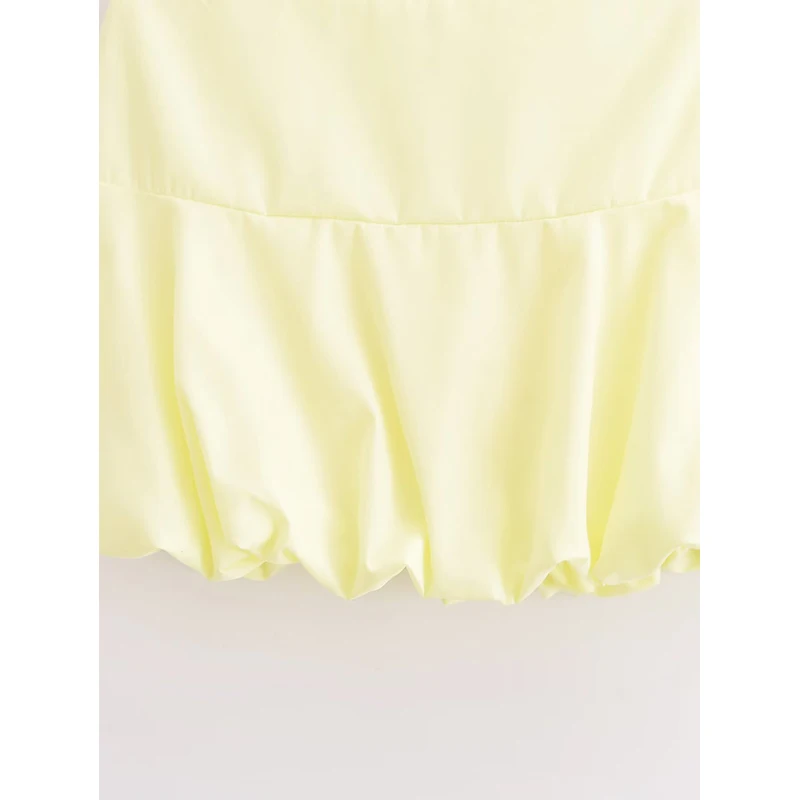 YENKYE New Women Lemon  Yellow Side Zipper Mid Waist Balloon Mini Skirt  Summer faldas para mujeres