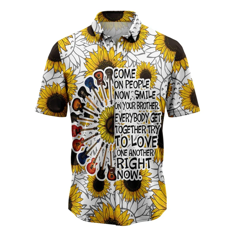 

Fashion Guitar Pattern Hawaiian Shirts Loose Casual Summer Short Sleeve 3D Printed Mens Shirt Summer Trendy Vacation Blouse