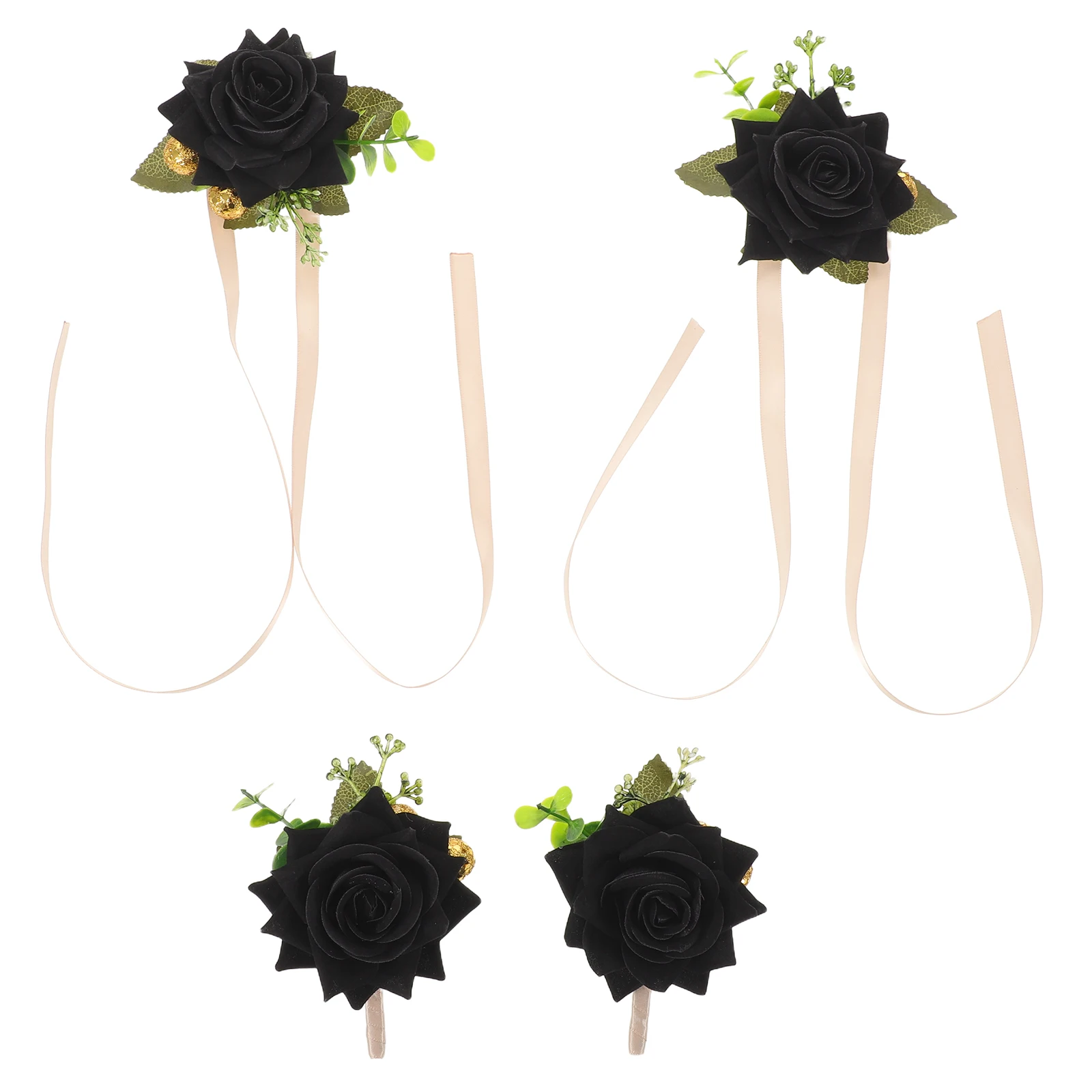 

2 Sets Bracelets Gothic Wedding Floral Decorations Bride Roses Wristlet Corsage Artificial Flower Corsages Black for Wristband