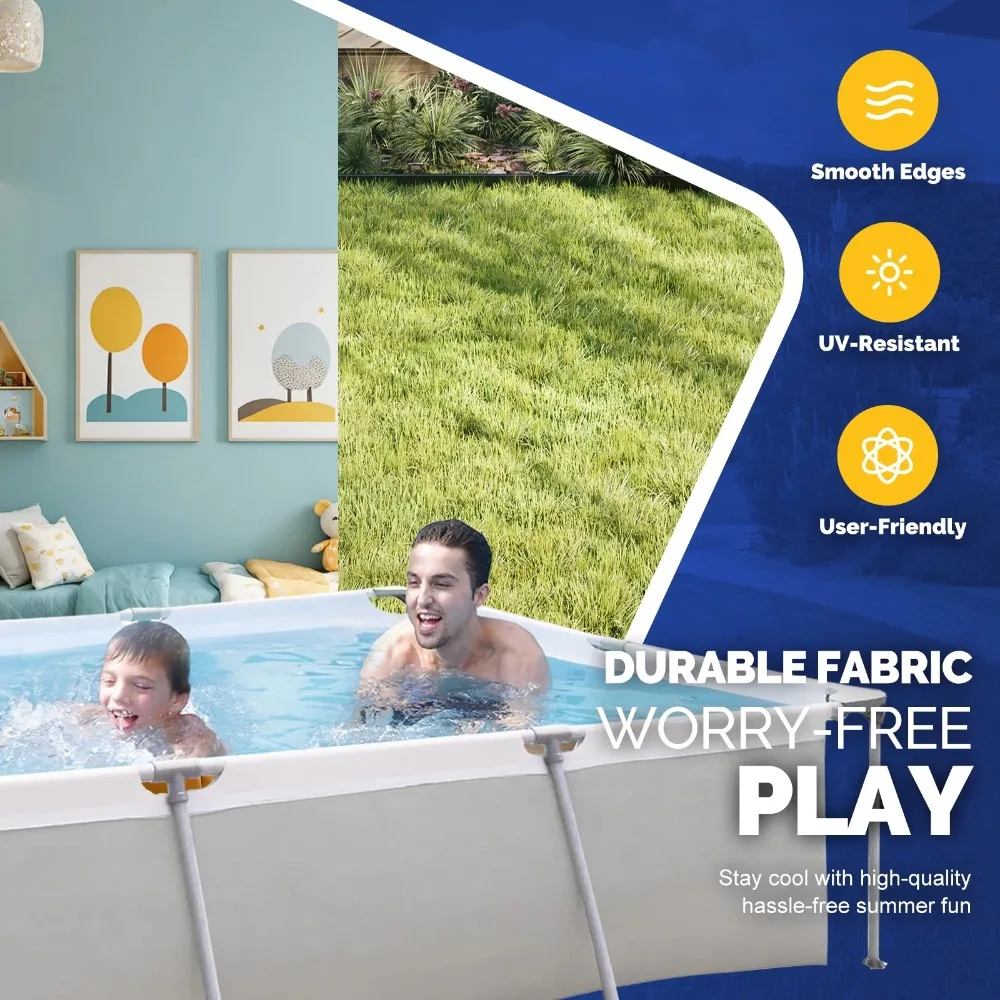 10ft x 6.8ft x 25.6in Steel Rectangular Swimming Pool Set with Filter Pump, Gray