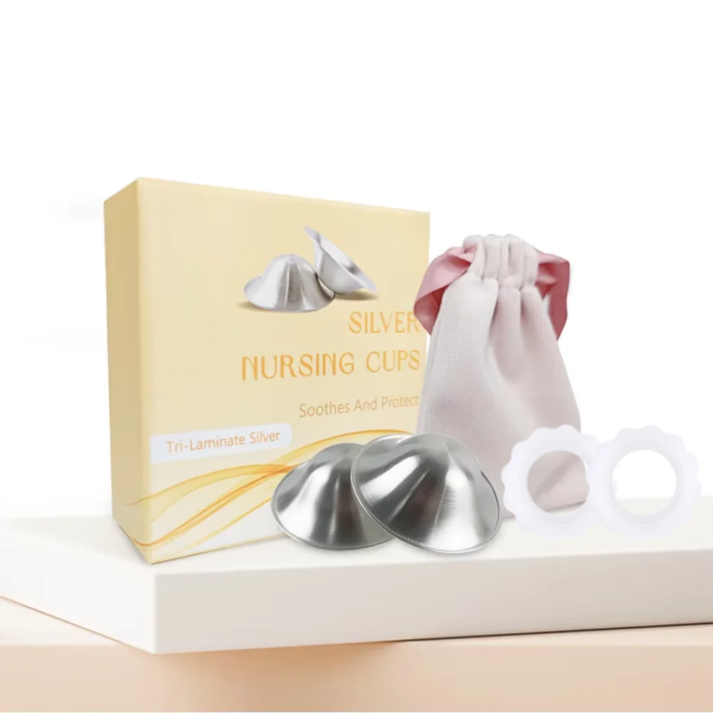 Silver Nursing Cups, Silver Nipple Cover with Silicone Protect Rings for Breastfeeding, Nipple Shields for Nursing Newborn