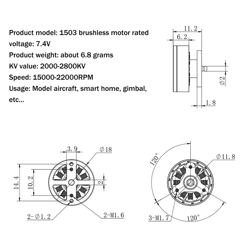 1503 Motore Brushless per Aereo Motore Elettrico RC per Aerei Telecomandati a 4 Assi Motore Elettrico RC Motore per Aereo RC