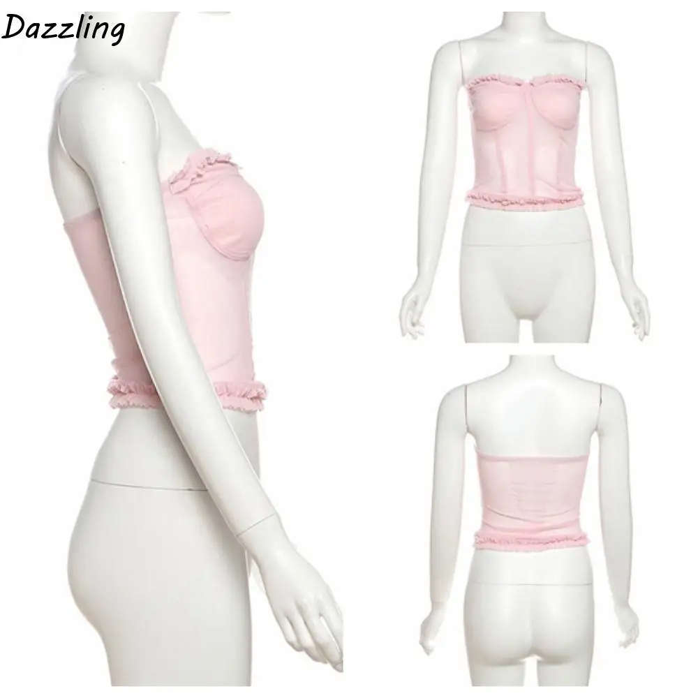 

Fashion Sleeveless Lace Camisole Wrap Chest Bottoming Shirt Slim Crop Tops Ruffle Tank Suspender Vest Ladies