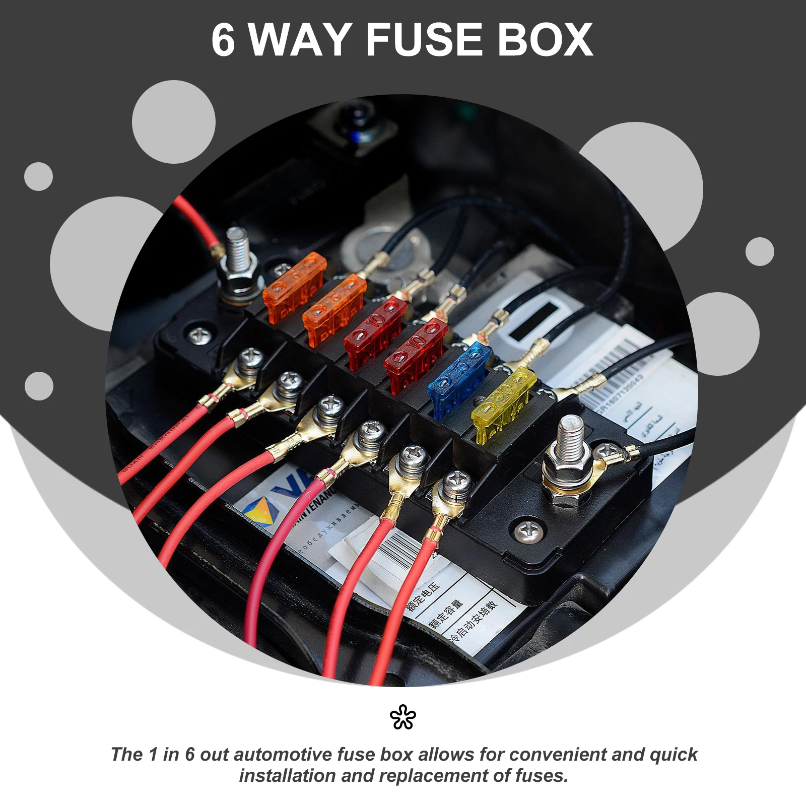 

Automotive Fuse Boxes 1 in 6 out Independent Positive Negative Seats Secure Thread Connection Fused Block Boat Electrical Panel