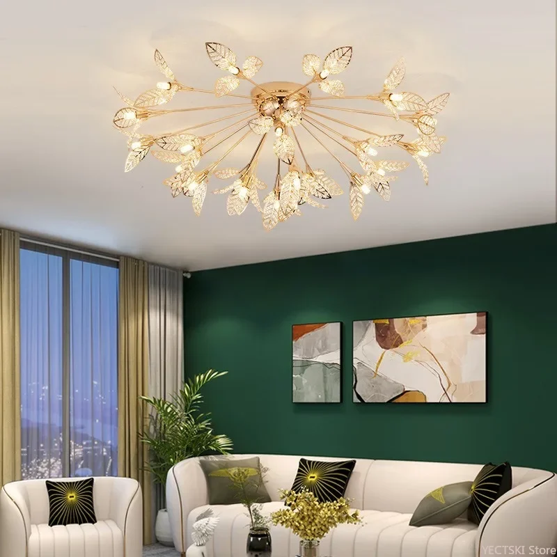 

GHJUYIOL Modern minimalist living room bedroom light dining room leaf Nordic creative crystal ceiling light