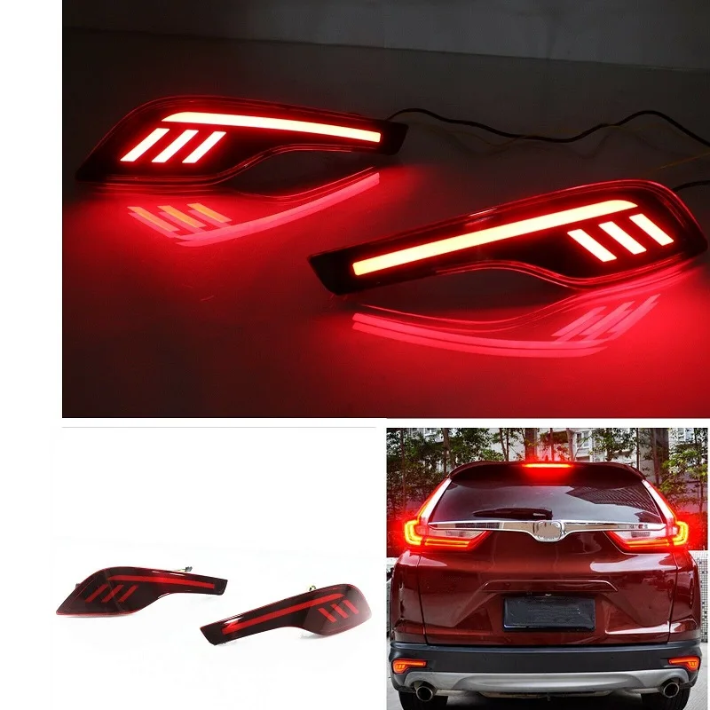 1Pair Red Lens LED Rear Bumper Reflector Lamp Tail Brake Light Fog Lamp for Honda CRV CR-V 2017 2018 2019