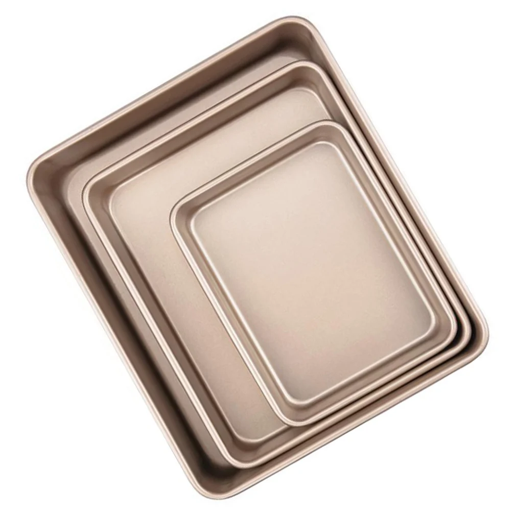 

3 шт. формы для выпечки из углеродистой стали, золотой прямоугольный противень для духовки, барбекю, пикника, кемпинга, кухонные принадлежности, формы для выпечки, сервировочная тарелка