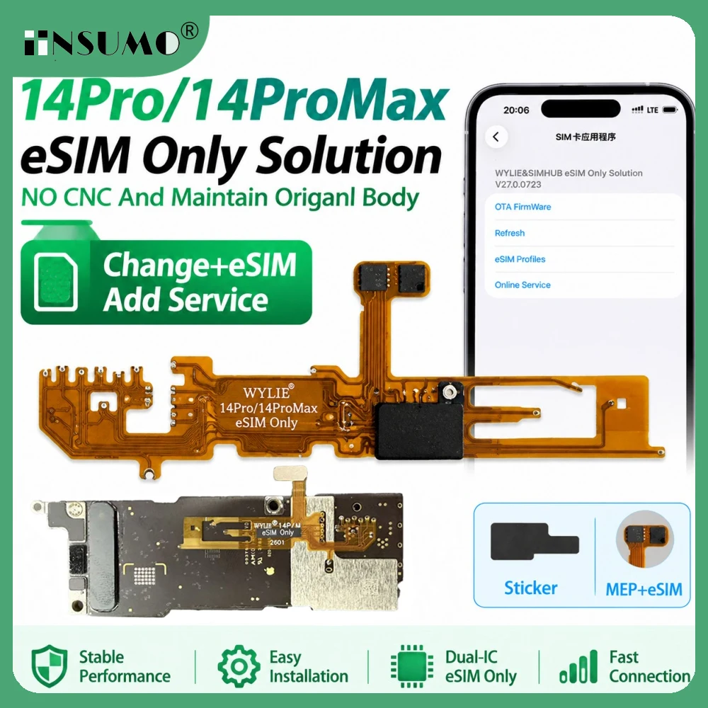 WYLIE Locked eSIM Only New Upgrade For 14 Pro Max No CNC Drilling No SIM Card Slot Accessory No Motherboard Modification