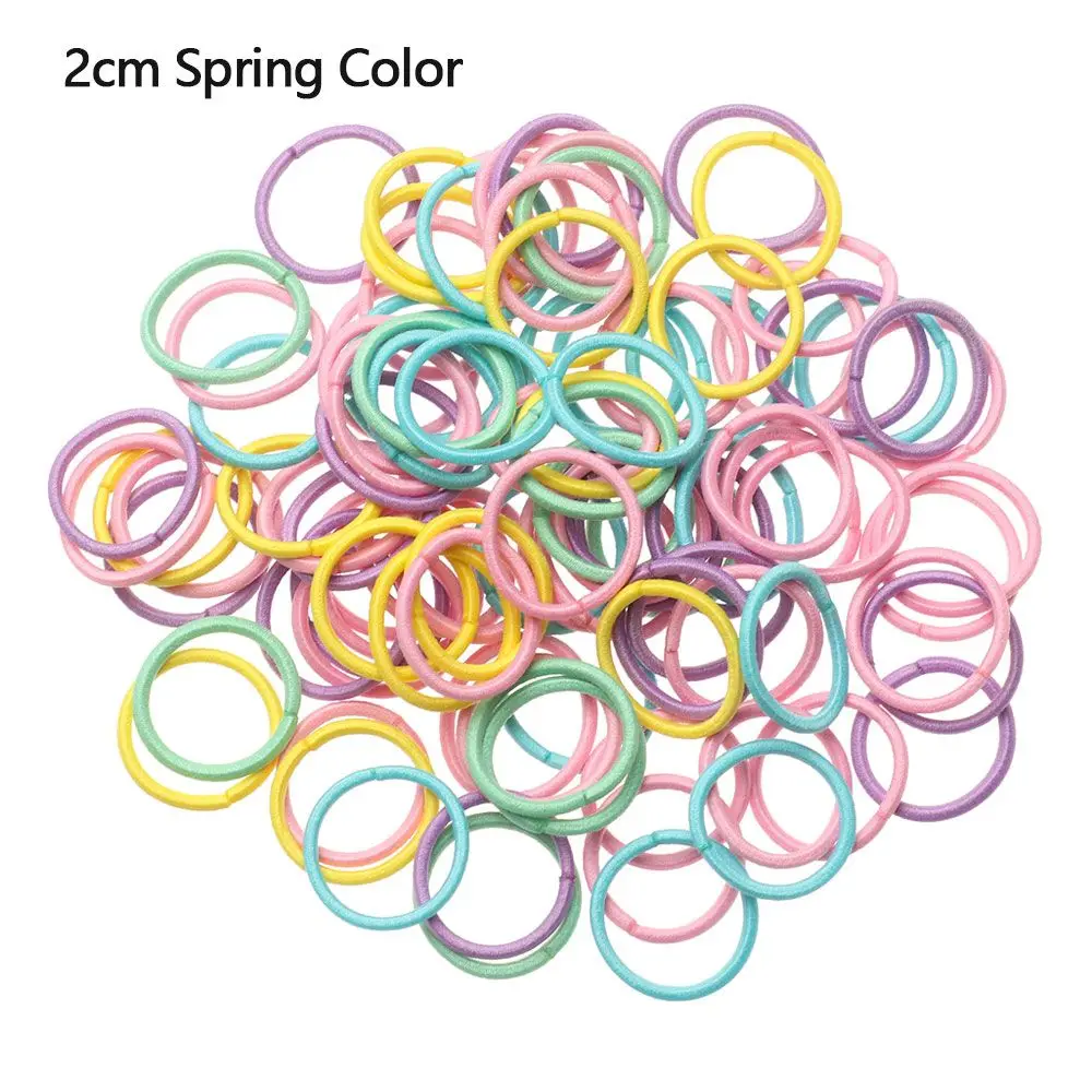 100pcs/pack Fashion For Girls 2cm/2.5cm Colorful Thin Small Kids Hair Ties Ponytail Hair Holder Rubber Bands Mini Hair Ropes