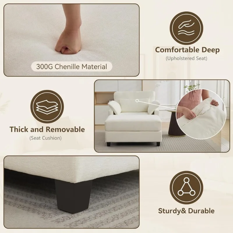 صالة تشيس كبيرة الحجم مع كرسي قراءة أبيض داخلي عثماني أريكة سرير كرسي مريح منجد من الشنيل للمعيشة #5