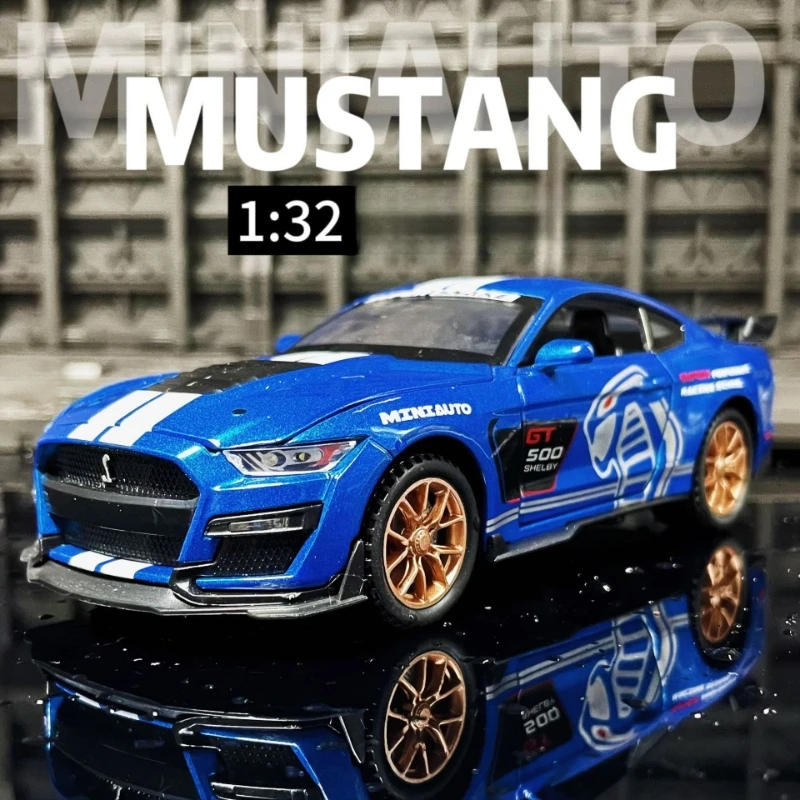 1:32 Mustang GT500 Auto sportiva Modello di auto in lega Suono e luce Tirare indietro Giocattolo per bambini da collezione Regalo di compleanno