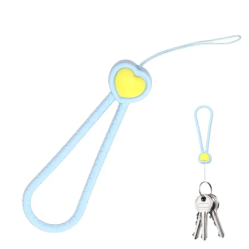 Suporte do cordão do telefone do silicone, projeto do coração do amor, suporte da corrente chave, torção textura, versátil como o saco chaveiro