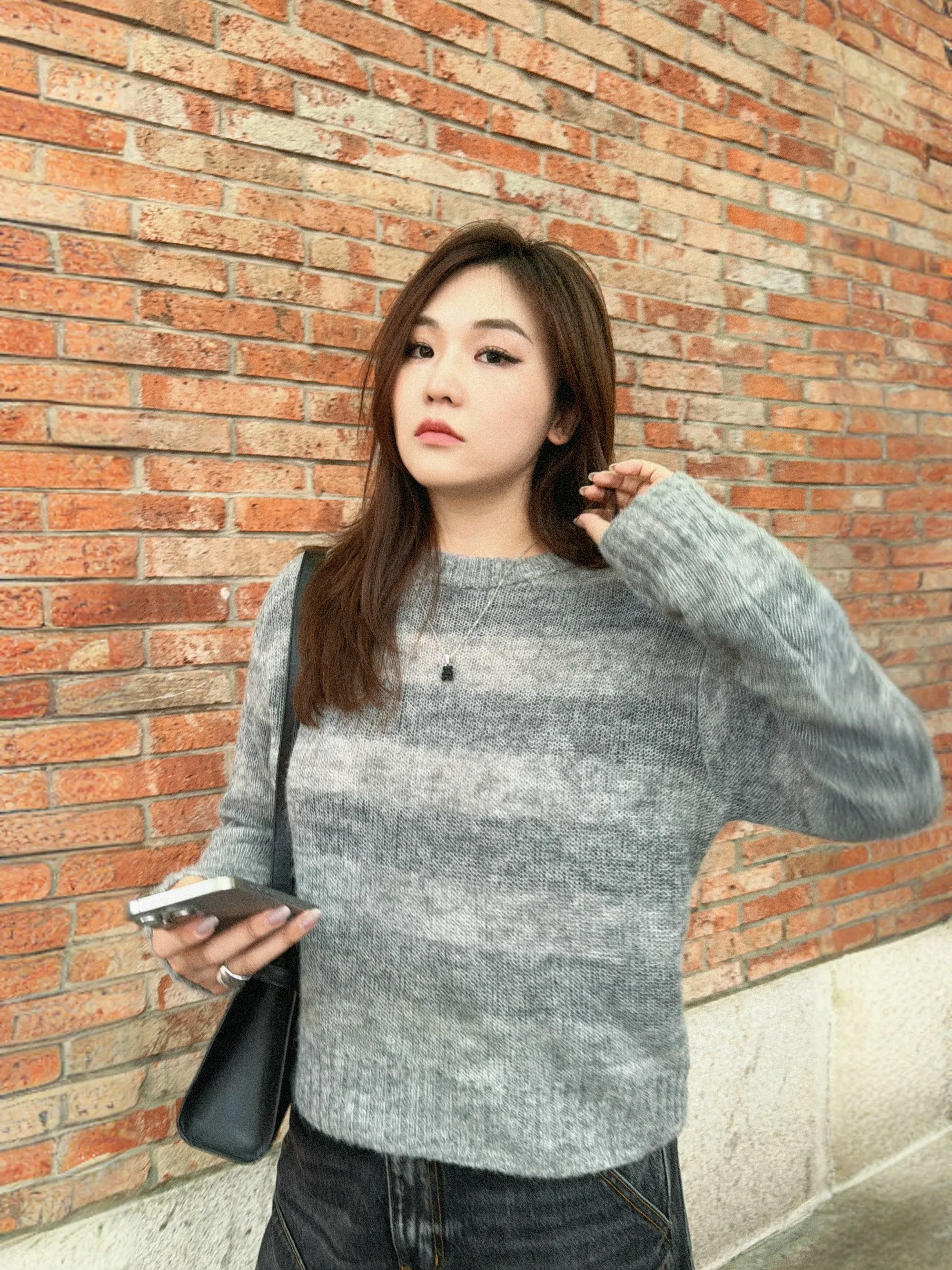 

OSENSO Autumn New Woolen Knitted round Ne Top Stripe Pattern Versatile Color Blo Design Long Sve Regular Length Women'...