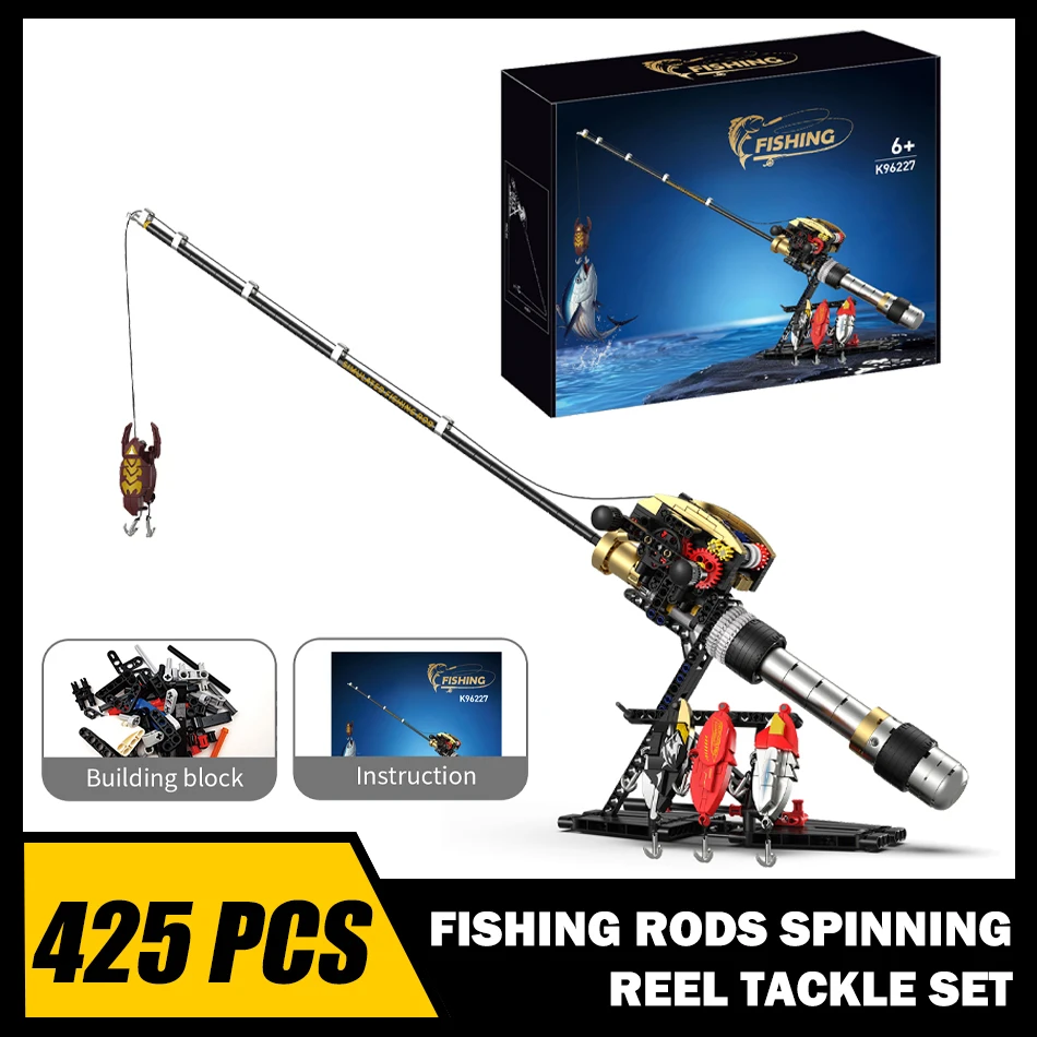 MOC Zeevissen Baitcast Staven Spinning Reel Set Bouwstenen Pole Gear Haken Lokken Aas Visgerei Bricks Speelgoed Kinderen Vissen Geschenken - afbeelding 2