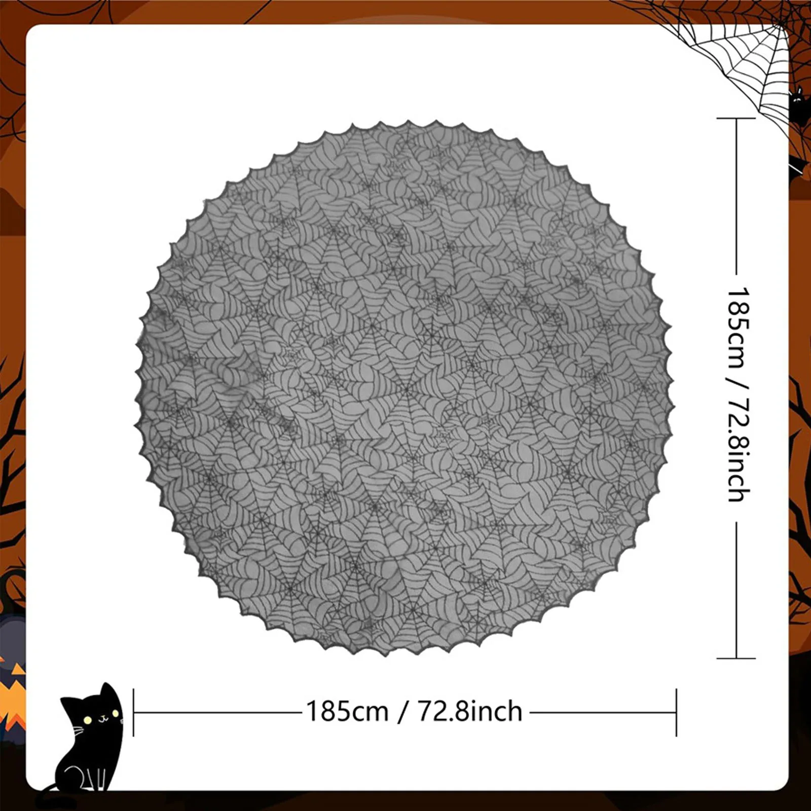 Halloween Round Lace Tablecloth Spider Web Black Cut-out Knitted Tablecloth Party Horror Table Cloth Halloween Tablecloth