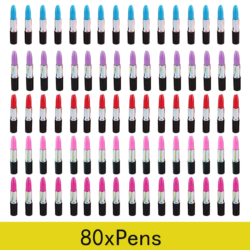 

80pcs Lipstick Styling Ball Pen Signature Pen Blue Ink Pen Ballpoint Pens Stationery Supplies