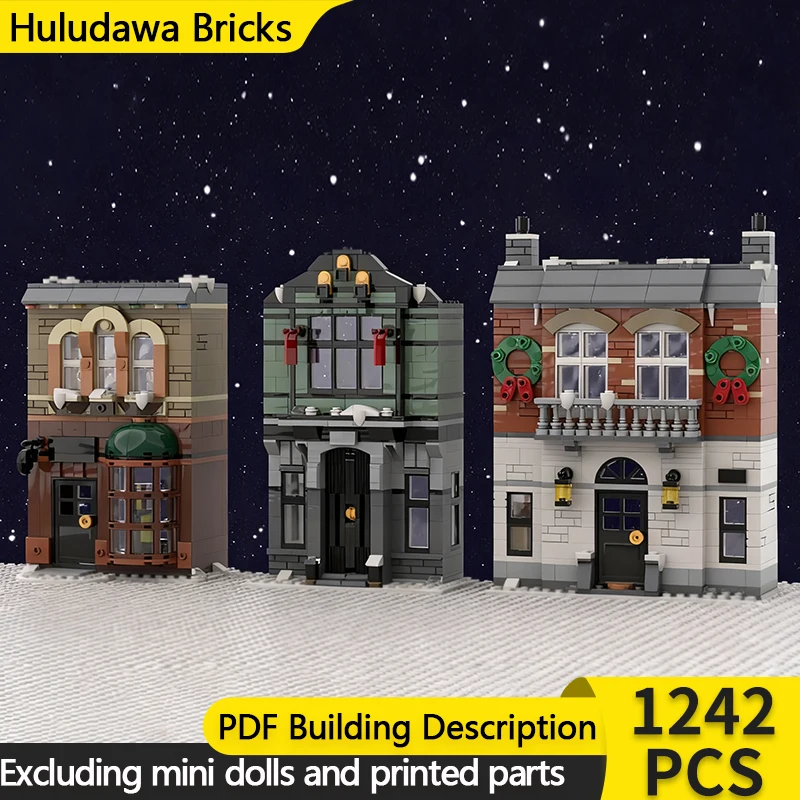 Stadt Street View Modell MOC Gebäude Ziegel Winter Straße Schnee Haus Modulare Technologie Kinder Urlaub Geschenke Montieren Spielzeug Anzug