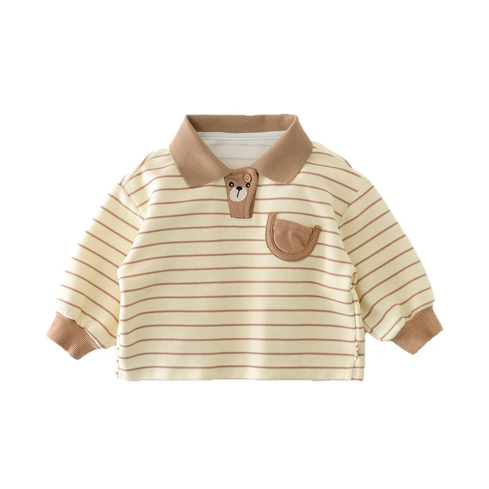 2026 ربيع جديد طفل طويل الأكمام مخطط البلوز القطن الرضع الفتيات عادية التلبيب تي شيرت الأولاد قمصان بولو طفل الملابس