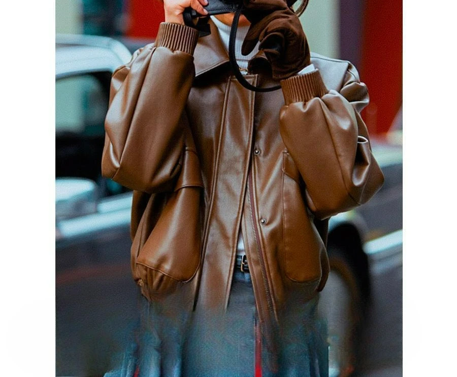 

2025 Spring and Autumn Leather Jacket Short Top Women's Casual Fashion Versatile Retro Coat
