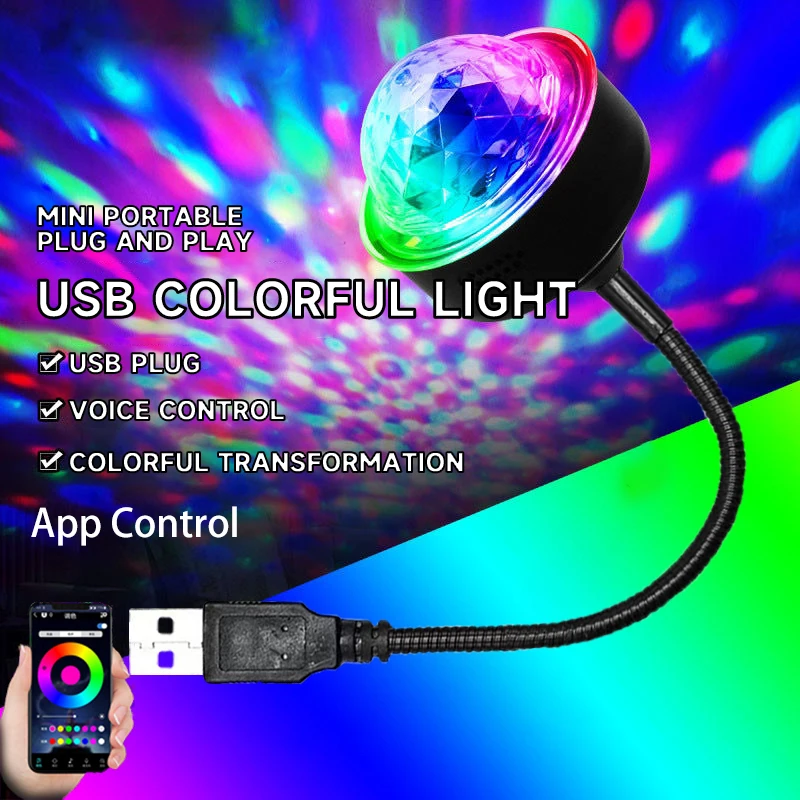 

1pc Disco DJ Stage Light RGB Smart APP Control Mini USB LED Car Music Rhythm Party Night Light Auto Decoration Atmosphere Lamp