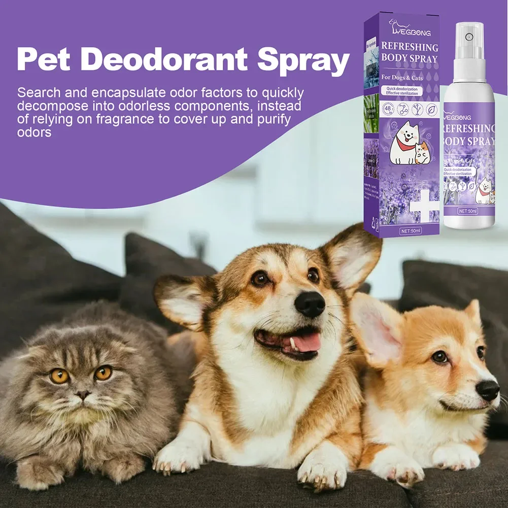 Lavender Oil Dog Deodorizer Spray Deodorizing Perfume Remove Odor 50ml Pet Refreshing Spray Pet Supplies for Smelly Dogs