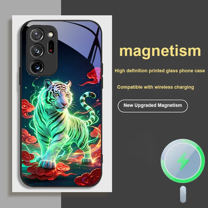 For Galaxy Samsung S 25 21 Ultra 24 22 26 23 Magnetic Glass Phone Case with Colorful tiger Series Pattern Design Dust Cover view 4