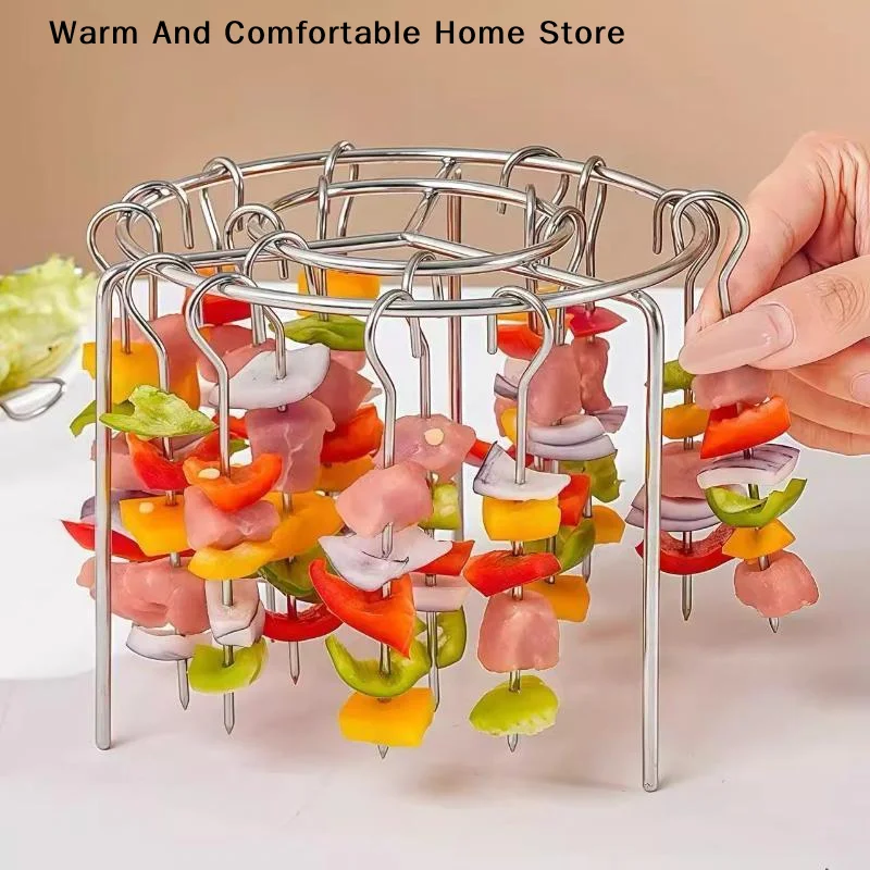 【W】Stainless Steel Vertical Grill Rack Detachable String Grill Vertical Barbecue Skewer Bracket 24Skewer Holder