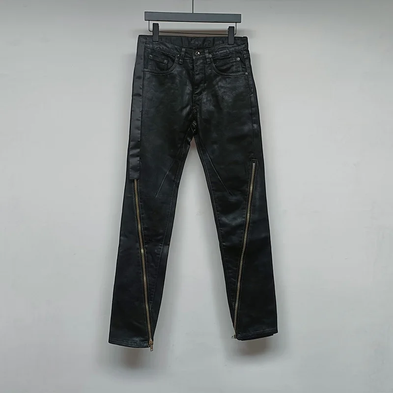 

Owen Seak Men‘s Oil wax Jeans Classic Denim Gothic Men Coated Casual Trousers High Street Solid Designer luxury Pants